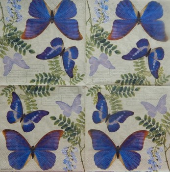 Papírové 3 vrstvé ubrousky 33 x 33 cm Modří motýlci