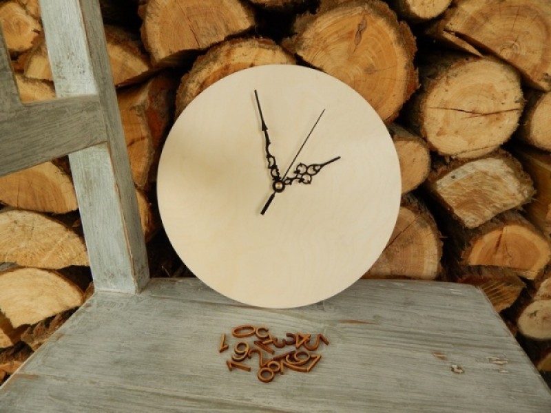Dřevěné hodiny kulaté + dřevěná čísla + strojek