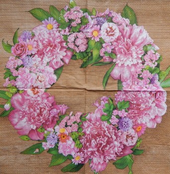 Ubrousky 33 x 33 cm Věnec květin na dřevě 