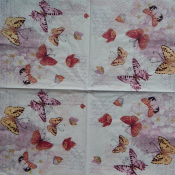Ubrousky 33 x 33 cm Motýlci a dopis na růžové