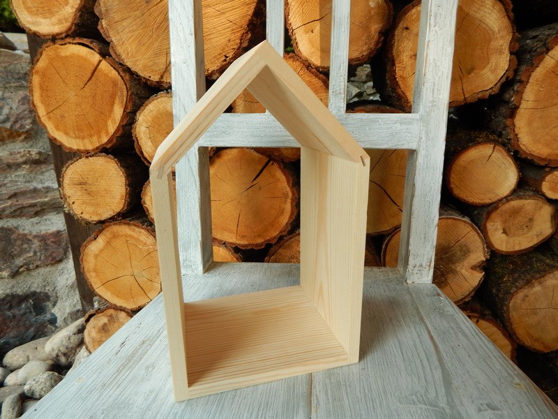 Dřevěná polička domek malá bez zadní stěny